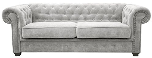 Chesterfield Style Sofa bed Venus 3 Seater 2 Seater Fabric Light Grey Settee (3seater, Light Grey)