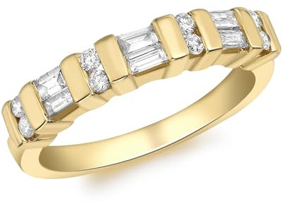 CARISSIMA Damen-Ring 18ct Yellow Gold Baguette and Round Diamond-Size P 750 Gelbgold Diamant (0.35 ct) weiß Rundschliff Gr. 56 (17.8)-7.48.2383