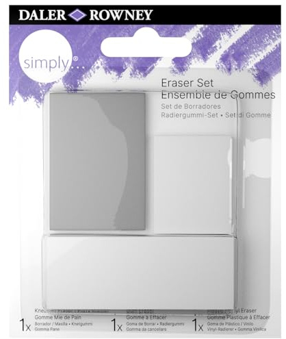 Daler-Rowney Simply Radiergummi-Set für Zeichnungen und Künstler – inklusive Knet-, Gummi- und Kunststoff-/Vinyl-Radiergummis