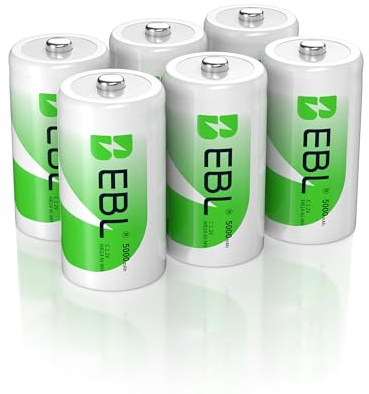 EBL Rechargeable C Batteries 5000mAh Ready2Charge C Size Battery with Storage Box, Pack of 6