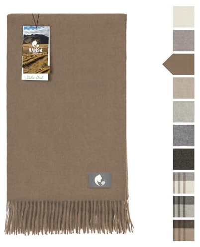 HANSA-FARM | Extra große Baby Alpaka Decke - 200 x 130 cm - Kuschelig weich aus 100% Baby Alpakawolle (kratzfrei, ungefärbt) Plaid Tagesdecke & Alpaka Wolldecke - Braun Uni