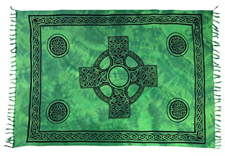 Ciffre Sarong Pareo Wickelrock Lunghi Dhoti Schal Strandtuch Keltisch Grün Petrol Kreuz + Schnalle