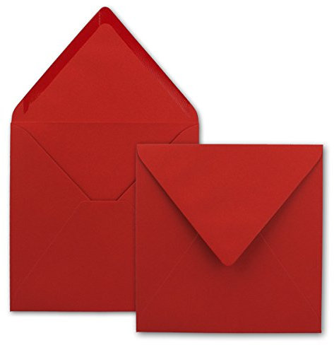 50x Quadratische Briefumschläge in Rot - 15,5 x 15,5 cm - ohne Fenster, mit Nassklebung - 110 g/m² - Für Einladungskarten zu Hochzeit, Geburtstag und mehr - Serie FarbenFroh