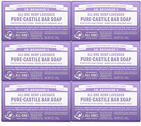 Dr. Bronner's Pure-Castile Bar Soap - Lavender, 5oz. (Pack of 6) by Dr. Bronner's