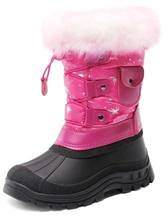 DREAM PAIRS Jungen Mädchen Schneestiefel Fashion Schnürstiefel Winterstiefel mittelere Stiefel mit warmes und bequemes Kunstfellfutter,Size 36,Fuchsie,KSNOW