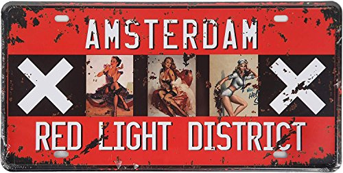 Tin Sign Amsterdam Red Light District Pin up Girl Retro Vintage Auto License Plate Size 12 X 6inches, a Two-sided Postcard Designed By Smile Buy Is Included
