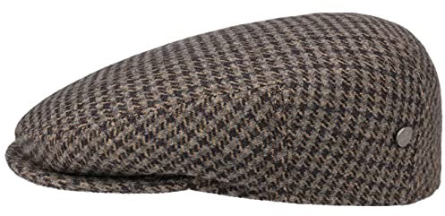 LIERYS Britain Hahnentritt Flatcap Herren Made in Italy Schiebermütze aus Wolle Modern mit glattem Innenfutter Schirmmütze kariert Herbst Winter braun 56 cm