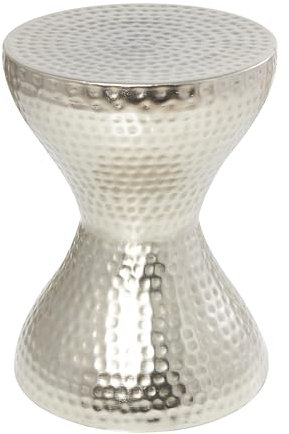 Deco 79 Akzenttisch aus gehämmertem Metall in Sanduhrform, 14 x 14 x 18, Silber