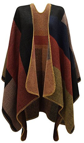 CHAOS THEORY DAMEN KARIERT GESTRICKT WINTER SCHOTTENKARO UMHANG STILVOLL PONCHO - Mehrfarbig, Einheitsgröße