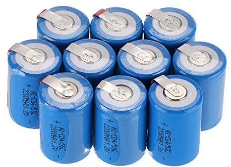 Anmas Box 6/10/12/15 Pcs Ni-Cd 4/5 SubC 1.2V 2200mAh Rechargeable Battery with Tab (10 Pack, Blue)