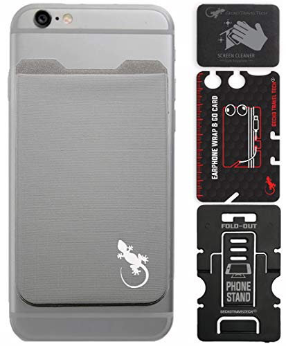 Porte Carte téléphone – Support Mobile Original – Pochette Cartes adhésif – Coque de téléphone – Portefeuille Lycra par Gecko – Transporte Carte bancaire et Billets - Gris