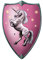 BestSaller 1162 Ritterschild Holz, 49x32cm, mit Einhorn Motiv mit Ledergriff, pink (1 Stück)