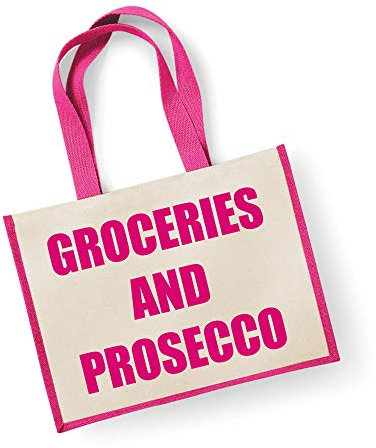 60 Second Makeover Große Jutetasche Lebensmittel und Prosecco Pink Bag