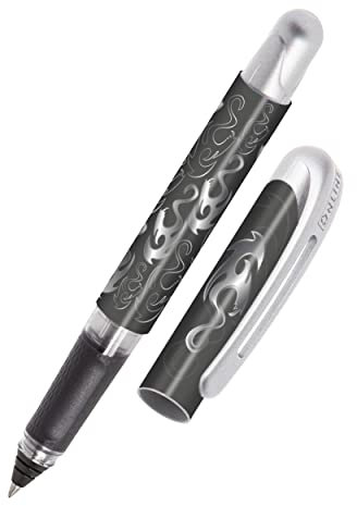 ONLINE ergonomic rollerball pen Silver Phoenix for school & college soft grip part for left- and right-handed for standard ink cartridges, refillable pens for beginners, pupils, students