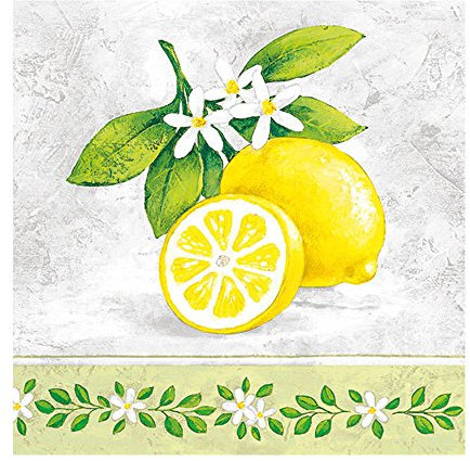 20er Pack Servietten Zitronen mit Blütenzweig, 33 x 33 cm