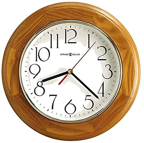 Howard Miller Grantwood Round Wall Clock – Wood Frame, Brass Bezel, White Dial, Quiet Quartz Movement – Kitchen, Living Room, Office