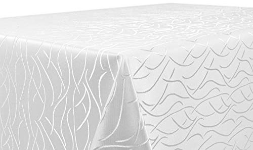 BEAUTEX Tischdecke Damast Streifen - Bügelfreies Tischtuch - Fleckabweisende, Pflegeleichte Tischwäsche - Tafeltuch, Eckig 130x220 cm, Weiss