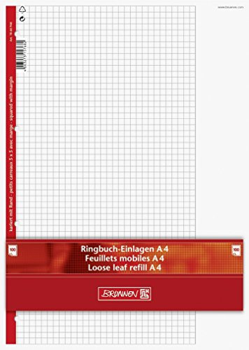 Ringbuch - Einlagen/Papier BRUNNEN 100 Blatt - 5 mm kariert mit Rand (Lineatur 26) - A4 (21,0 x 29,7 cm)