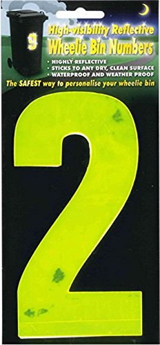 WHL Pack of 2 Hi Vis Wheelie Bin House Numbers Yellow Number 2