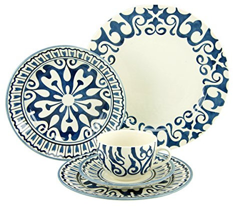 CreaTable, 19714, Serie Henna Blue, 30 TLG Kombiservice, Porzellan, Mehrfarbig, 40 x 32.5 x 32.5 cm, Einheiten