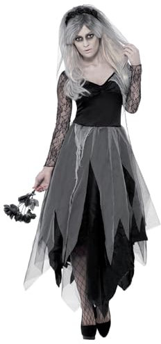 Smiffys Kostüm Friedhofsbraut, mit Kleid und Rosenschleier