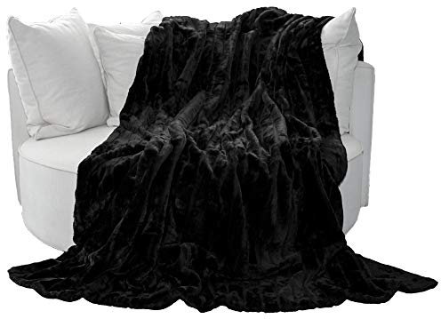 Brandsseller Felldecke 180 x 220 cm Hochwertige Kuscheldecke Sofa Decke Wohndecke Tagesdecke Flauschiges Kunstfell Schwarz