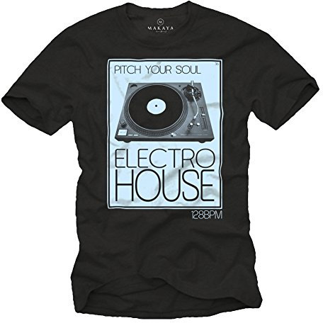 MAKAYA Vintage Turntable T-Shirt for Men Electro House Black Size L