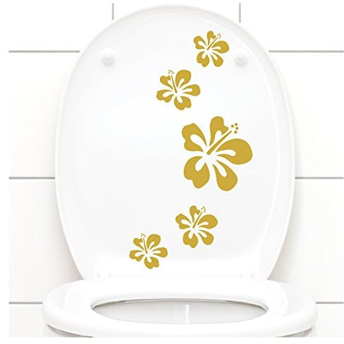 Grandora Klodeckel Aufkleber Hibiskusblüten I Gold 5er Kreativset I Bad Blüten Blumen Hibiskus Aufkleber Wandaufkleber Wandsticker W916