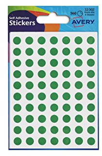 Avery Hand-writable, Easy-to-use, Dot Stickers, 8mm, Green, 70 Labels per Sheet, 560 per Pack (32-302)