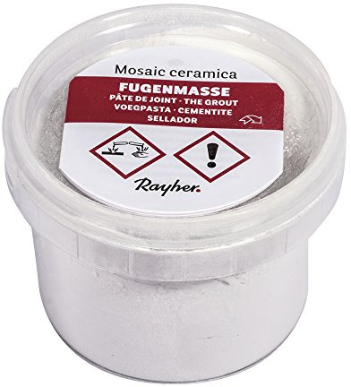 Rayher Mosaik Fugenmasse, Dose 125 g, weiß, Fugenmasse für Mosaik, 1460502 | Sehr feinporiger Fugenmörtel, Top-Qualität, reinweiß, wetterfest, bestens für Mosaikarbeiten im Außenbereich geeignet