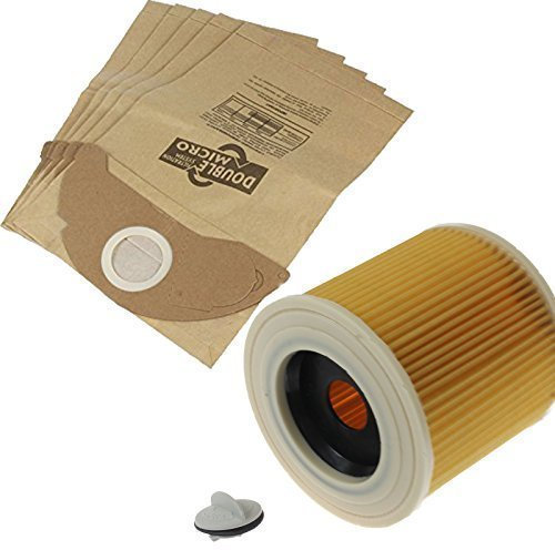VACSPARE - 5 Double Micro Sacs en Papier pour Poussière Filtre Cartouche qualité supérieure pour Karcher A2104 A2105 A2111 Nettoyage Sec & Humide