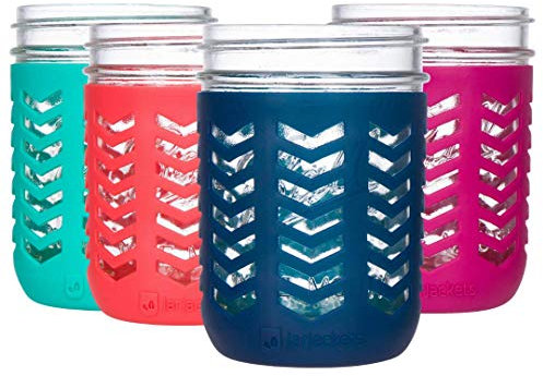 JarJackets Silicone Mason Jar Protector Sleeve - Fits 490ml (1 pint) Wide-Mouth Jars | Package of 4 (Multicolor)