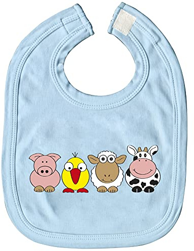 Babylätzchen mit Print - Ferkel Vogel Schaf Kuh - 07080 hellblau