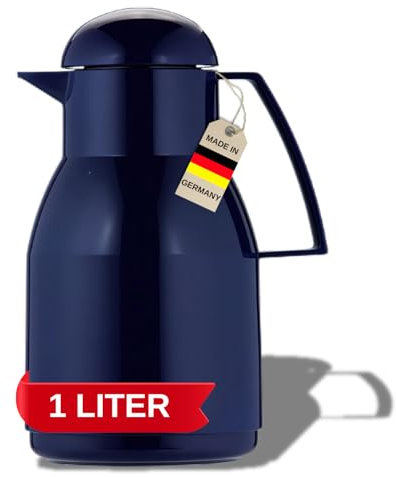 Helios Isolierkanne Top aus hochglänzendem Hartplastik mit Drehverschluss, blau, 1 l, Dunkelblau