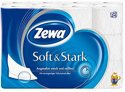 Zewa Soft und Stark Toilettenpapier, weiches, reißfestes WC-Papier 3-lagig in Tempo Qualität, 1 x Vorratspack mit 24 Rollen