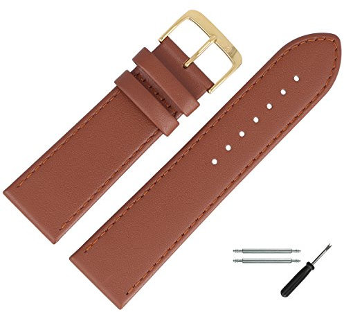 MARBURGER Uhrenarmband 30mm Leder Braun Gold Glatt Mit Naht - Montage Set 7593034000220