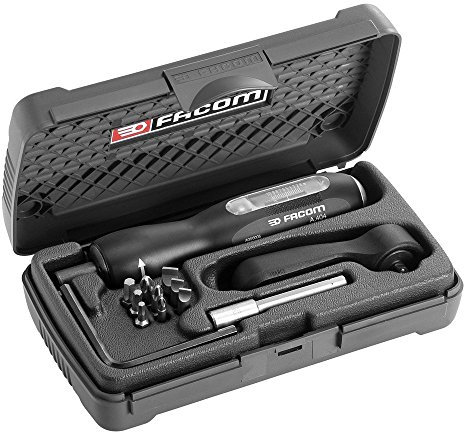 FACOM - Coffret Tournevis Dynamométrique - A.404J2 - Kit Outils - Tournevis Multi-Embouts de Vissage - Monosens - Sortie Hexagonale Femelle - Entraînement 1/4- Poignée à Cliquet - Boîte de Rangement