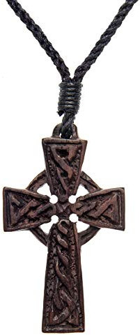 81stgeneration Pendentif Croix Celtique en Bois Naturel Gravé | Bijoux Bohèmes Irlandais Wiccans | Colliers en Cordon Faits Main avec Nœud Celtique pour Hommes | Amulette Religieuse Médiévale en Bois