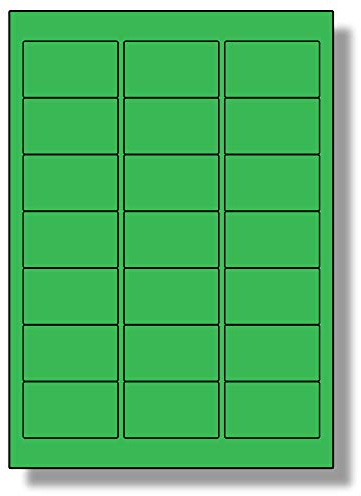 Label Planet® 21 Per Page/Sheet, 5 Sheets (105 Sticky Green Labels), Blank Plain Matt Quality A4 Coloured Paper Stickers, for Laser/Copier/Inkjet Printer, UK LP21/63C, 63.5 x 38.1 MM, Colour Coding