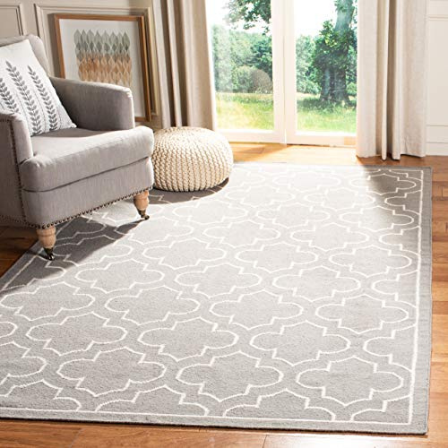 SAFAVIEH Dhurries Collection Area Rug - 6' x 9', Grey & Ivory, Handmade Flat Weave Wool, Ideal for High Traffic Areas in Living Room, Bedroom (DHU625B)
