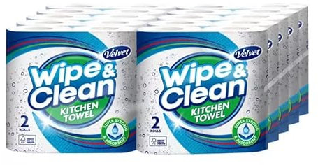 Velvet Wipe & Clean Plus Household Towels, 20 Roll Pack (20 Rolls = 2 Rolls Pack x10)