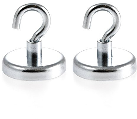 Magnetastico | 2 Stück Neodym N35 Magnethaken Extra Stark 42 mm Ø| Haftkraft 68.0 KG| Magnet Haken, magnetische Wandhaken, Magnet Halter| Super starker Neodymium Hakenmagnet verzinkt Haken magnetisch