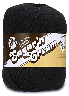 Lily 10201818040 Sugar 'N Cream Super Size Solid Yarn, 4oz, Gauge 4oz Medium, 100% Cotton, Big Ball - Black - Machine Wash & Dry