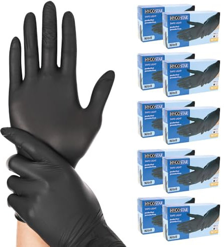 1000x Hygostar Einweghandschuhe Safe Light, Einmalhandschuhe Größe L, reißfeste Nitrilhandschuhe, puderfrei, latexfreie Gummihandschuhe, Handschuhe Einweg, Schwarz in XS, S, M, L, XL & XXL