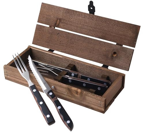 Gense Old Farmer Classic, Grillbesteck Set, Steakbesteck Set 2 Personen, Grill/Steak Besteck 4-Teilig, 2 x Gabel und 2 x Steakmesser, Skandinavisches Design, Holz/Edelstahl