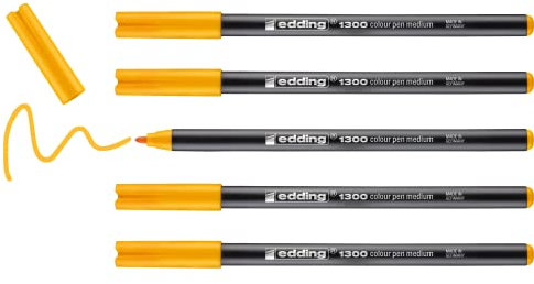 edding 1300 Fasermaler medium - brillantgelb - 5 Stifte - Rundspitze 2 mm - Filzstift zum Zeichnen und Schreiben - Filzstift für Schule, Mandala, Bullet Journal