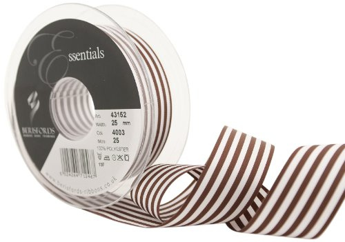 Berisfords 43152 25 m x 25 mm Crisp Stripes Ribbon, Brown