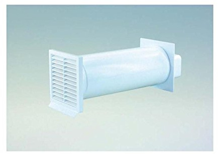 Abluft Mauerkasten in WEIß mit Flachanschluss für 125er Abluftsystem Maße Aussengitter 155 x 155 mm Rückstauklappe bis 450 mm Mauerstärke Ablufttechnik Eckig für Flachkanal / Vierkantrohr