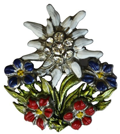 Breiter Hutanstecker Hutabzeichen Hutschmuck Anstecker Edelweiß mit Strass Blumen