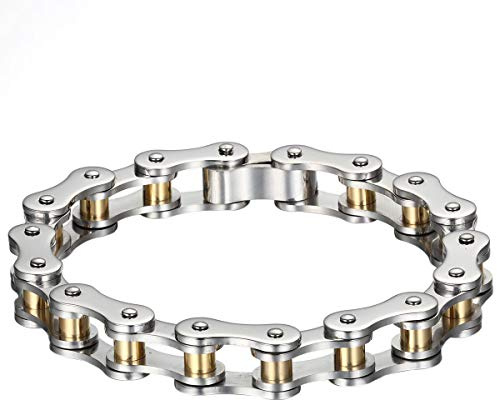 JewelryWe Schmuck Herren Männer Armband, Einzigartige kleine Motorradfahrer Armreif Freundschaftsarmband, Edelstahl, Silber Gold